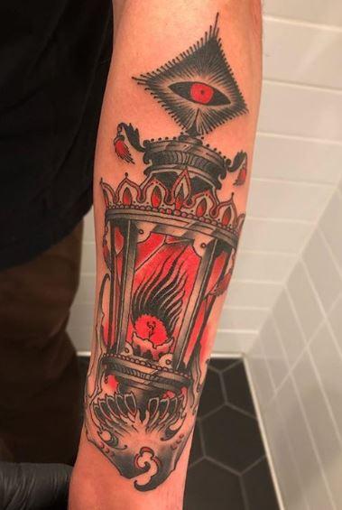 Billy Williams - Lantern with eye and Jawbone Tattoo